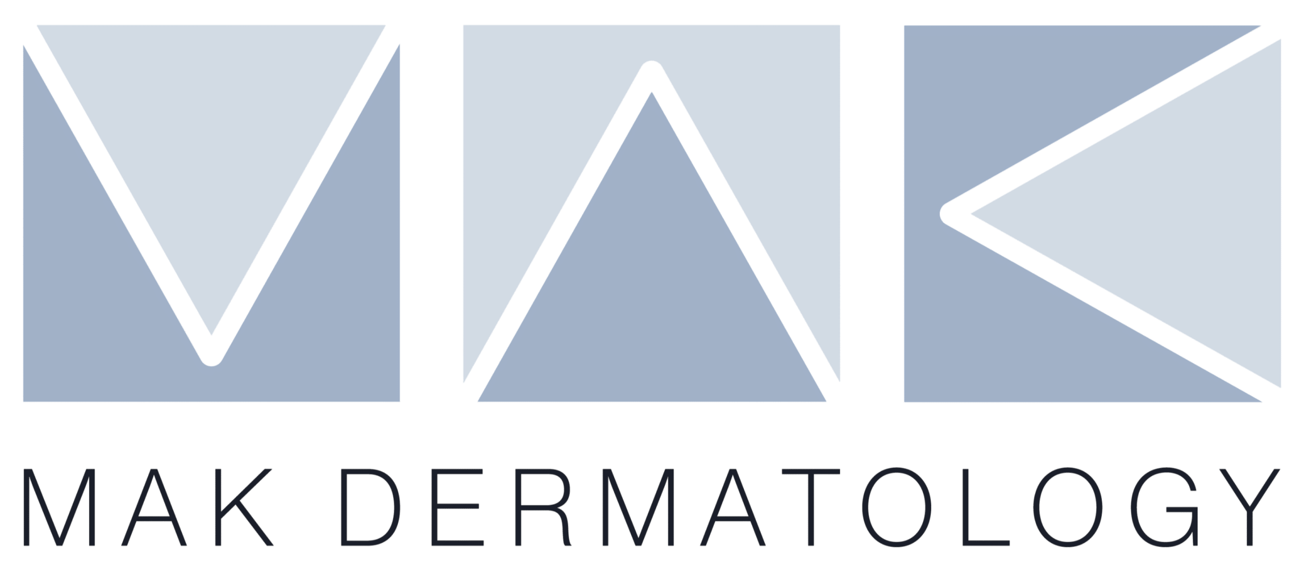 MAK Dermatology logo in light blue