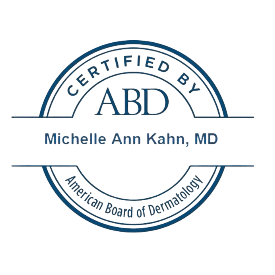 Certification badge for Michelle Ann Kahn MD from the American Board of Dermatology