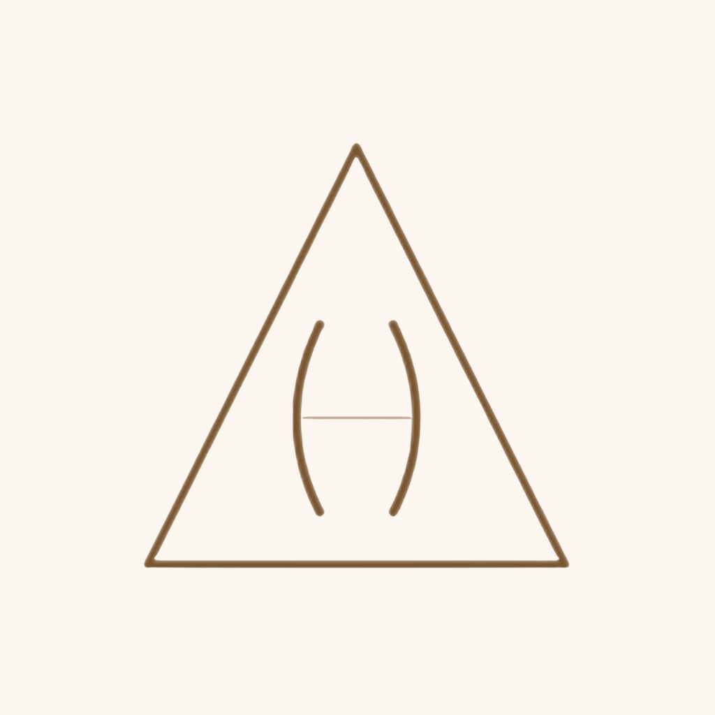 Triangle icon with a curved hourglass shape representing facial volume