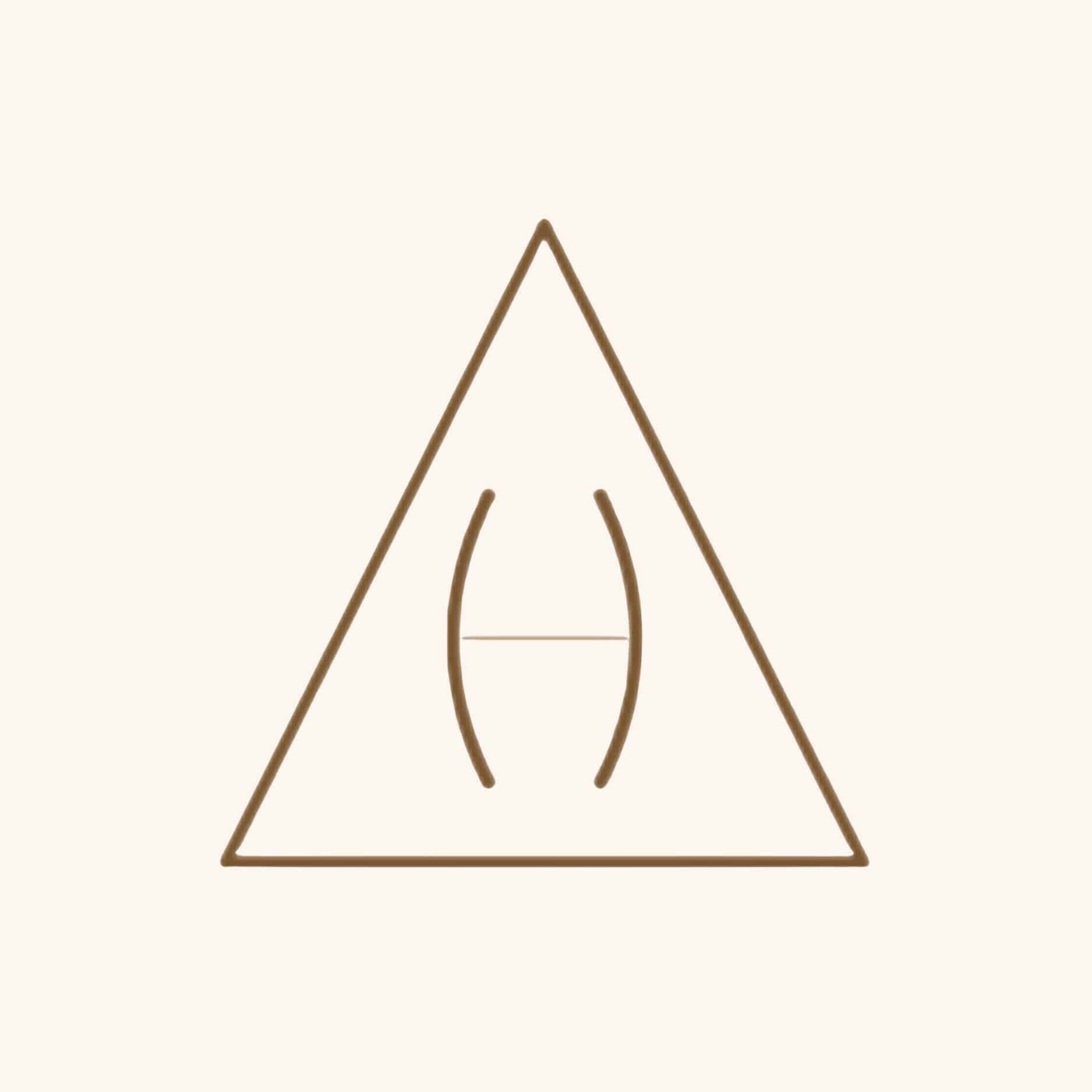 Triangle icon with a curved hourglass shape representing facial volume