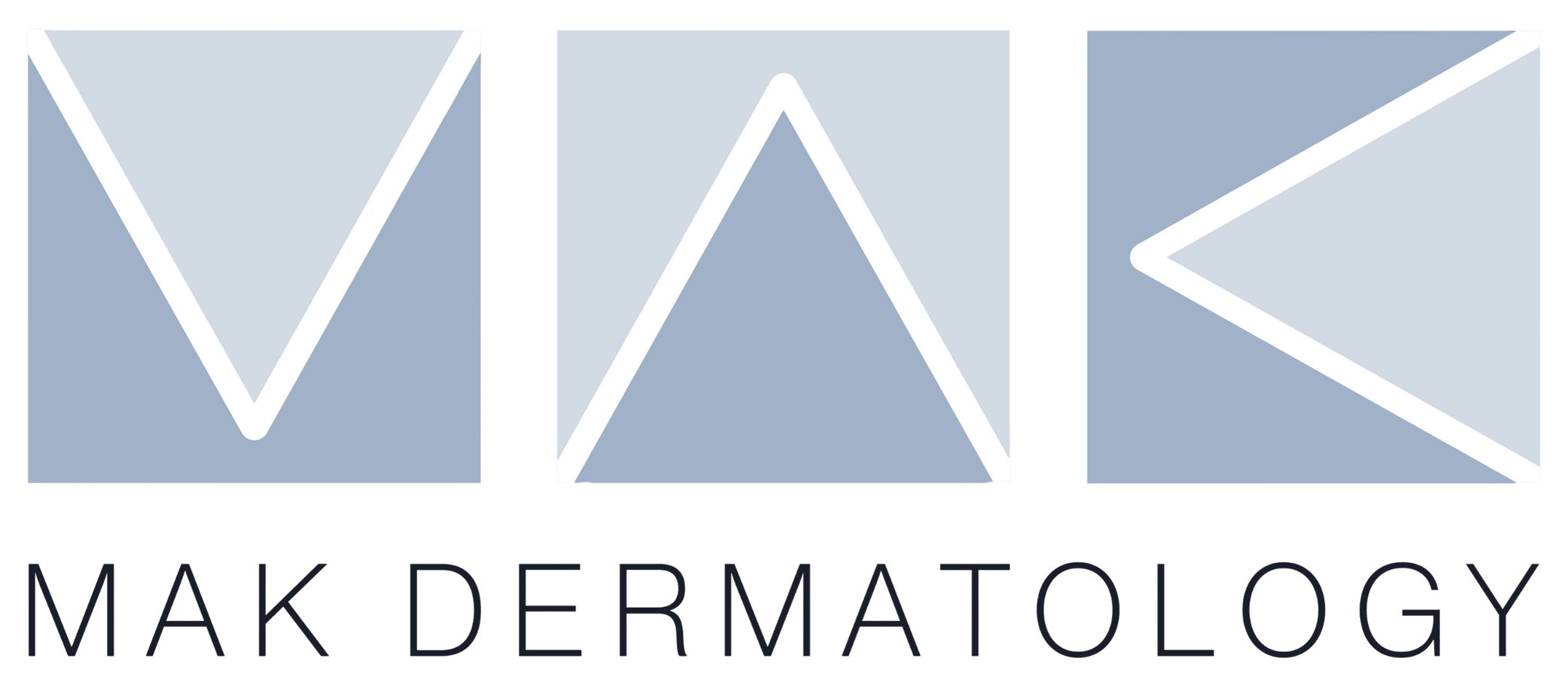 MAK Dermatology logo with three triangular shapes