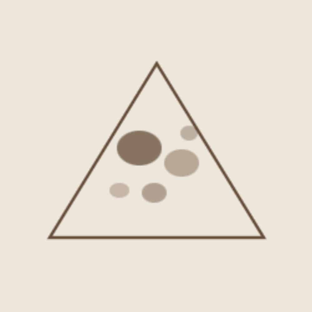 Triangle icon with brown spots representing pigment and tone