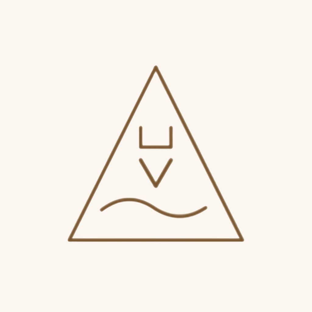 Triangle icon with curved line shapes representing acne