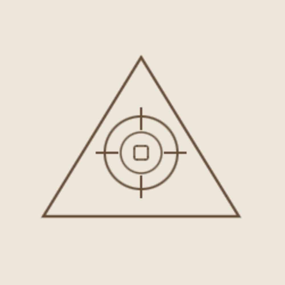 Triangle icon with a target symbol representing cancer and growths
