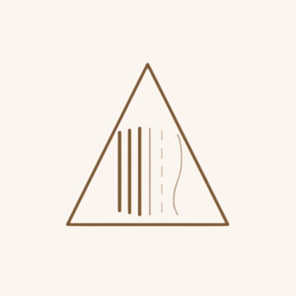 Triangle icon with vertical striped lines representing hair thinning