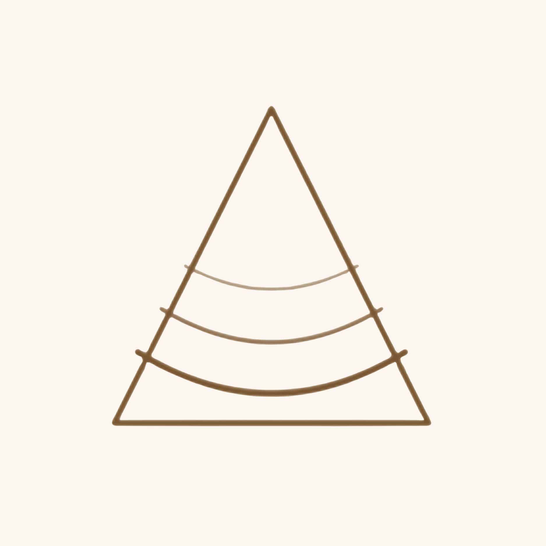 Triangle icon with curved sagging lines representing skin laxity